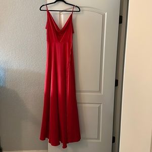 Long silk red dress with high slit